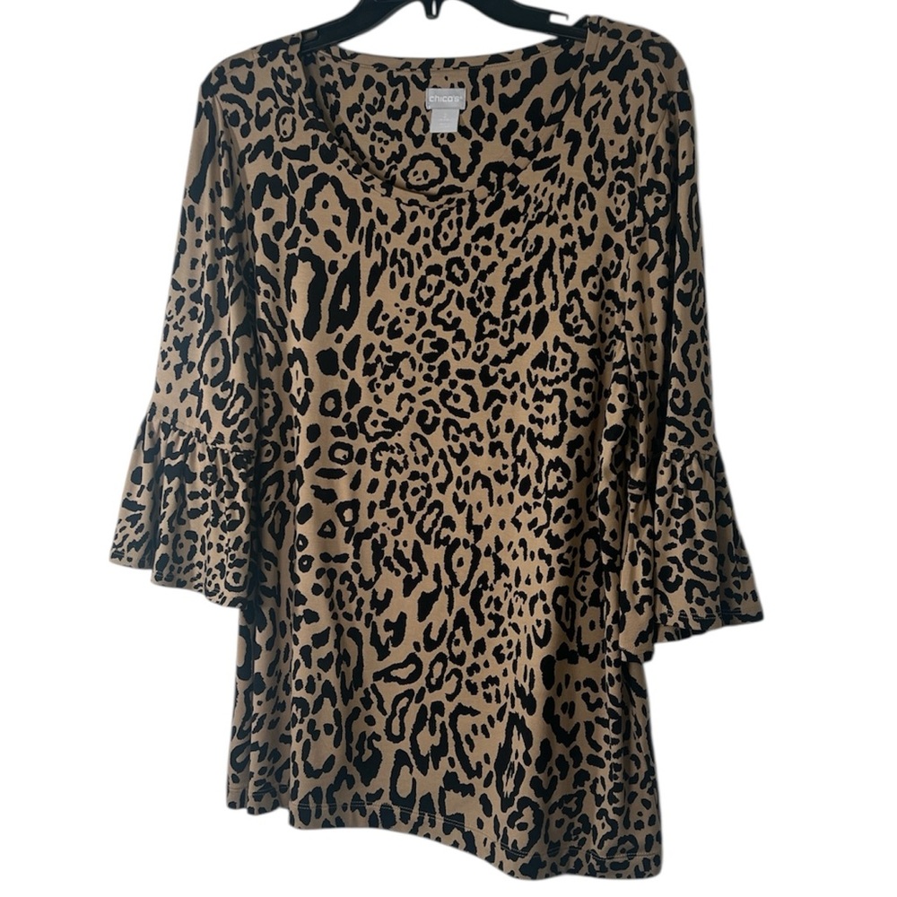 NWOT Women’s Chico’s Tan and Black Animal Print Top Size 2 or 12 Large